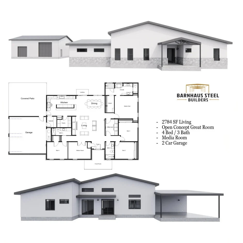 Mountain Breeze Barndominium – 4 Bedrooms / 3 Baths 2,784 SF Design Blueprints