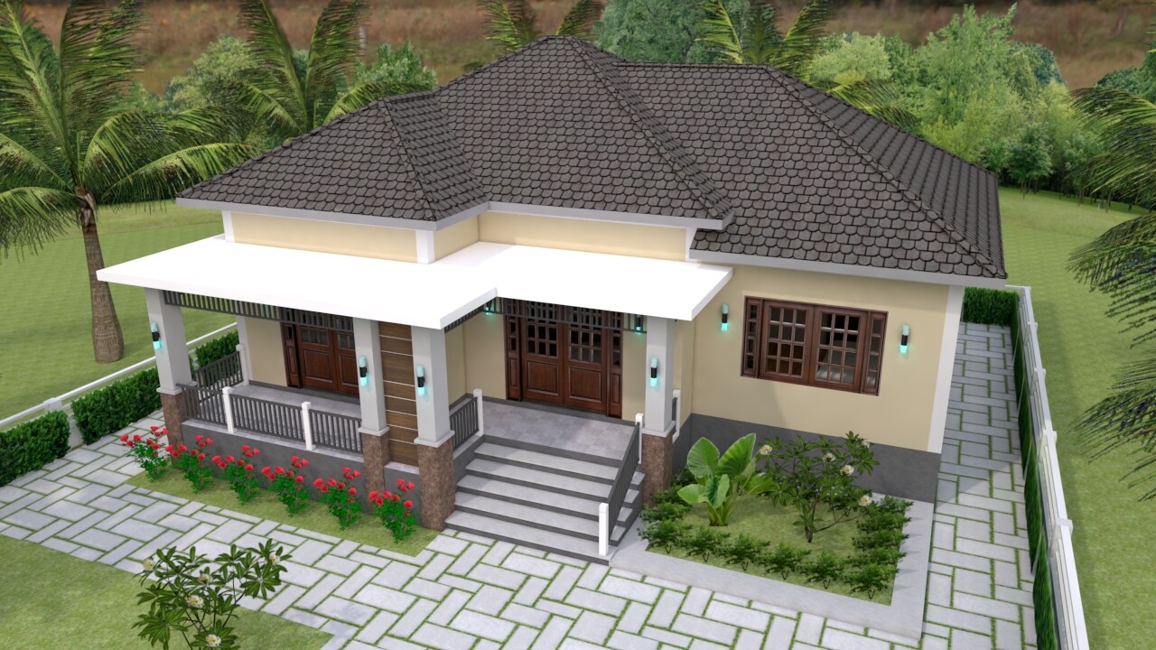 One Story House Plans 12×11 Meter 39×36 Feet 3 Beds Hip Roof (A4 Hard Copy)