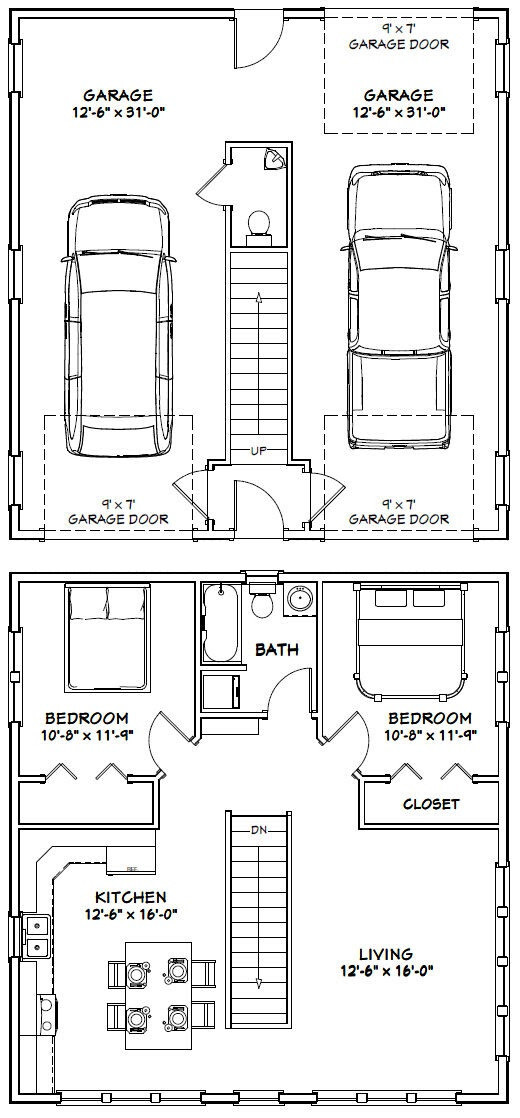 30×32 House — 2 bedroom 1.5 Bath — 961 sqft — PDF Floor Plan — Model 1A