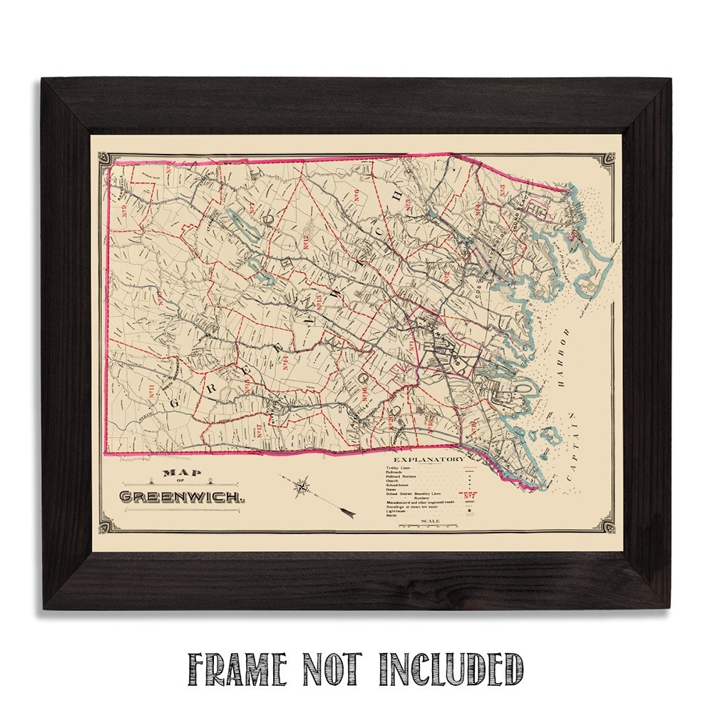 Map of Greenwich Connecticut Vintage Town Survey Historic New England Cartograph