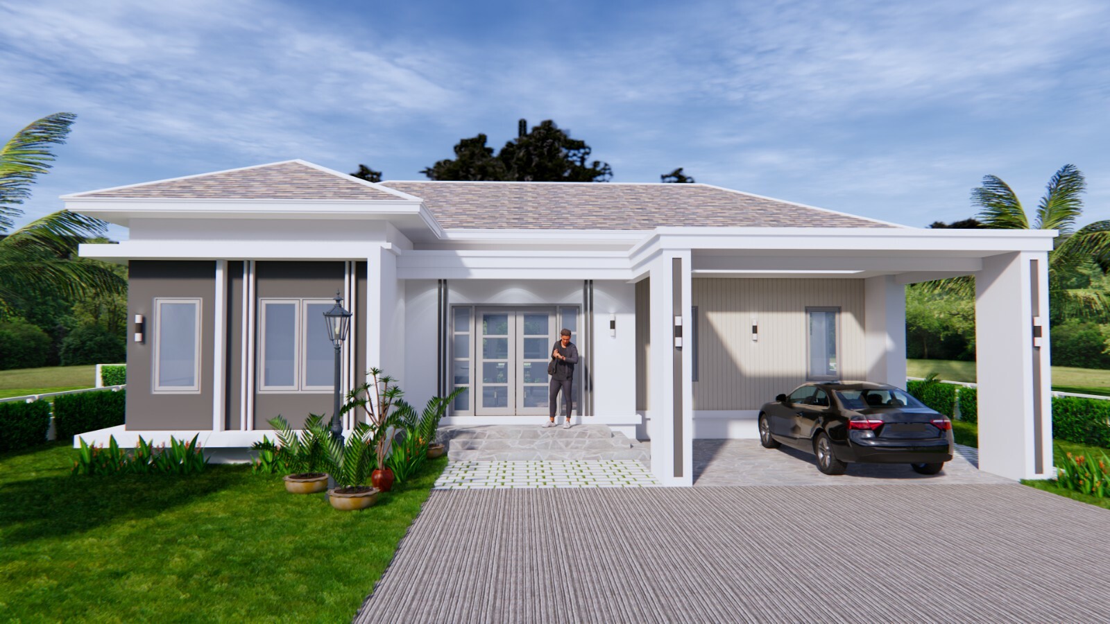 House Plans 14×11 Meter 46×36 Feet 3 Beds 2 Baths Hip Roof (A4 Hard Copy)