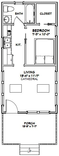 14×28 Tiny House — 391 sq ft — PDF FloorPlan — Model 3D