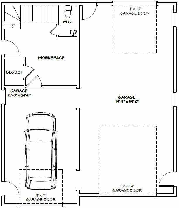 36×42 Apartment with 1-Car 1-RV Garage — PDF Floor Plan — 853 sqft — Model 1A