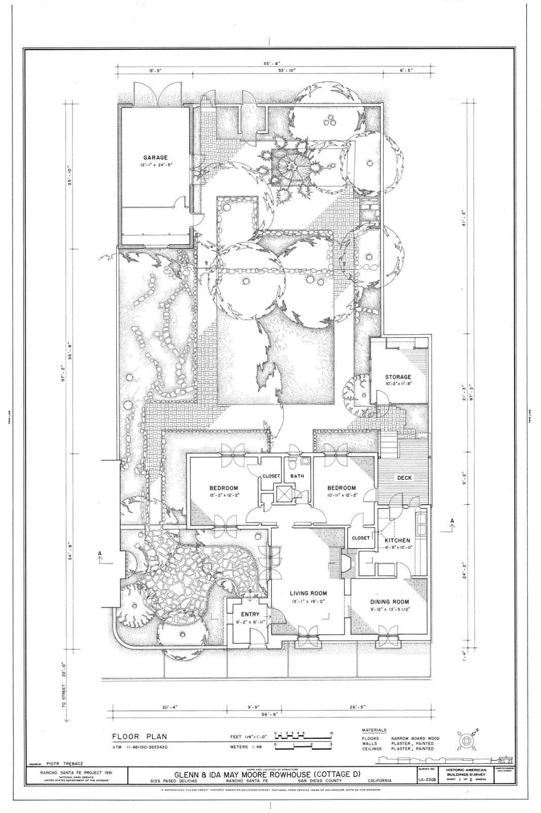 Southwest Style Small Home, cottage with courtyard, architectural printed plans