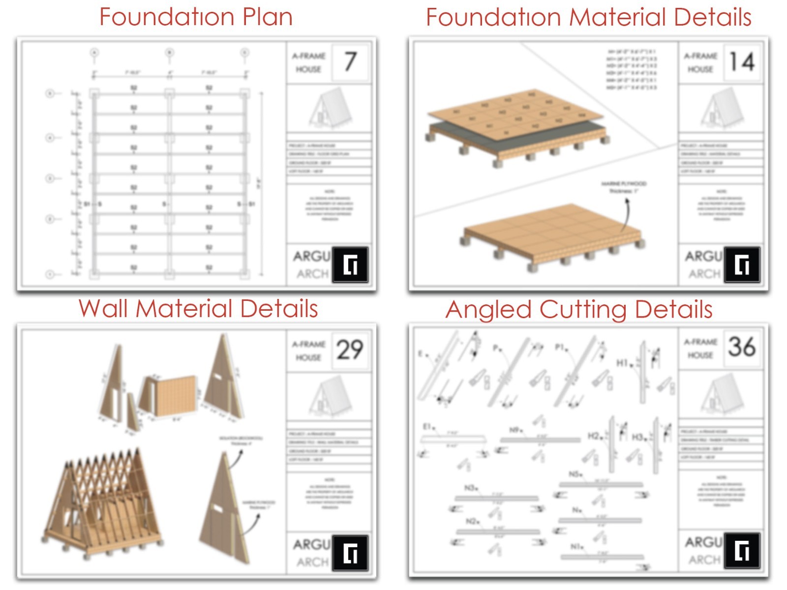 A-Frame House Cabin Plans -320SF- Blueprints – Modern, Bathroom and Loft