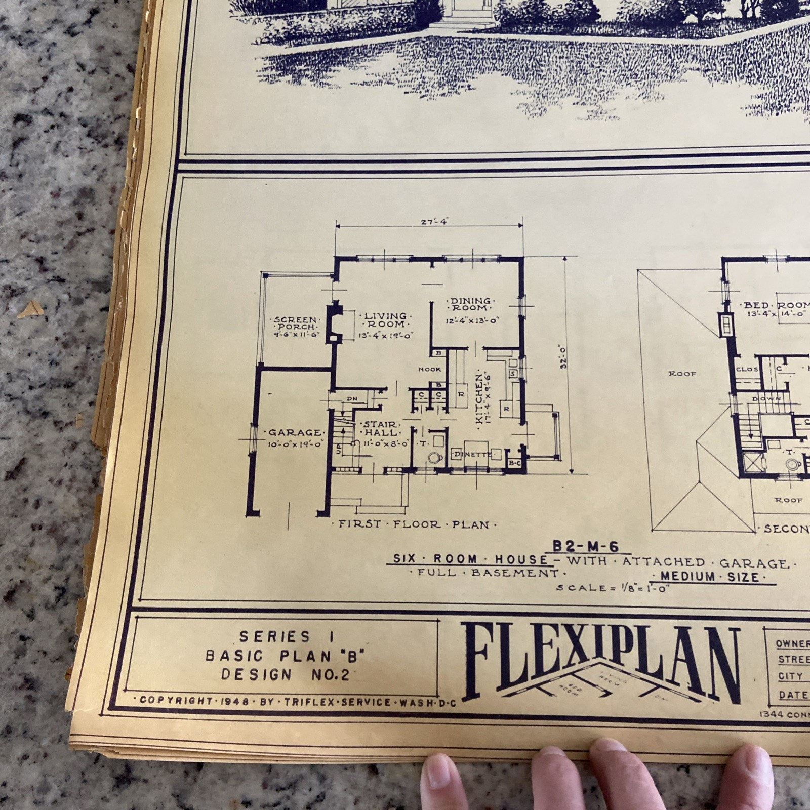 Vintage 1948 4 Square Home Plan Drawing Blueprint Triflex Service Washington DC