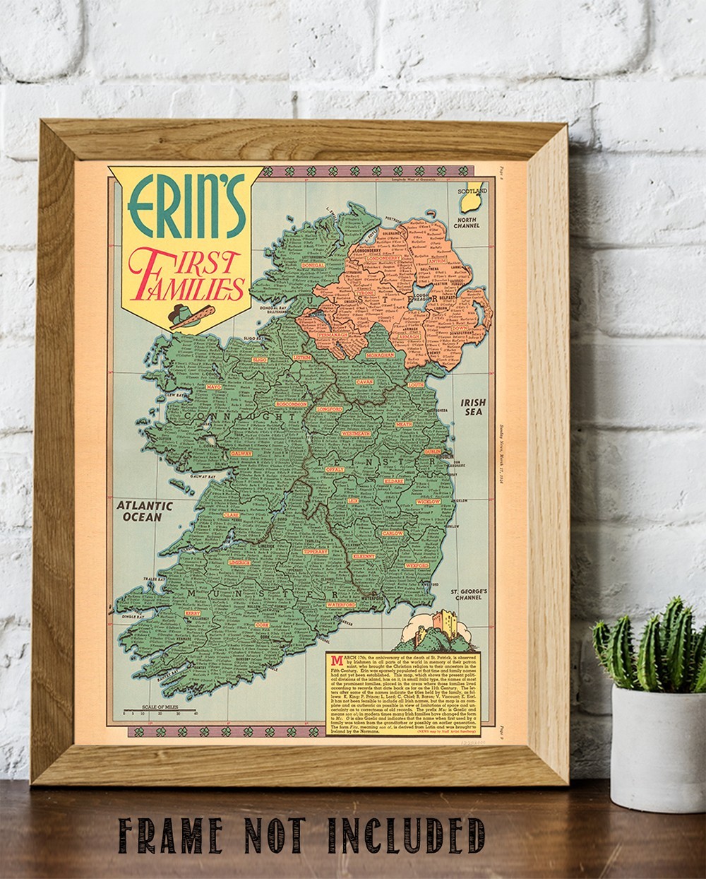 Erin’s First Families Ireland Vintage Genealogy Map Irish Surnames Illustration