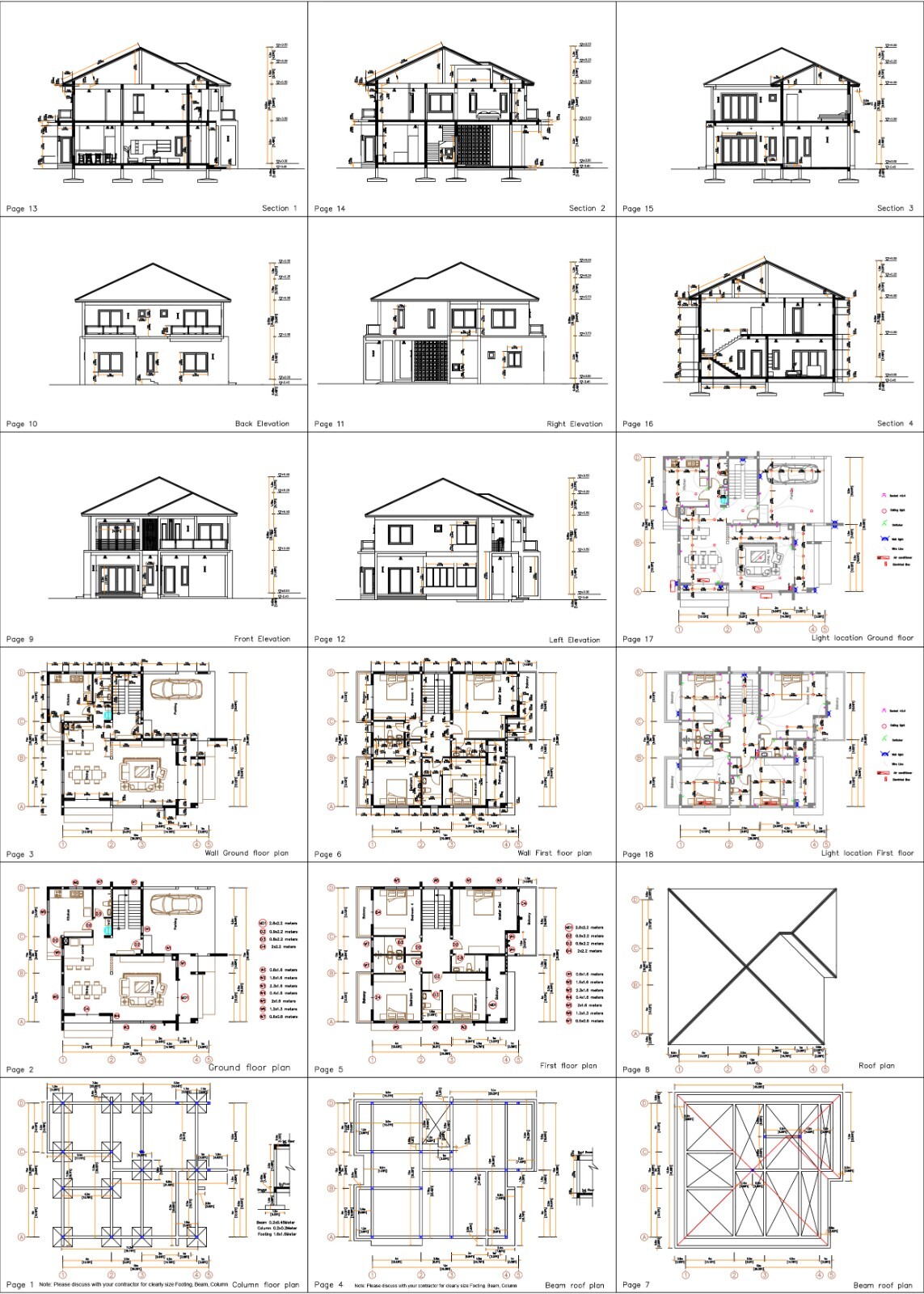 36×40 Feet Modern House Plan 11×12 Meter 4 Beds 4 Baths Hip Roof (A4 Hard Copy)