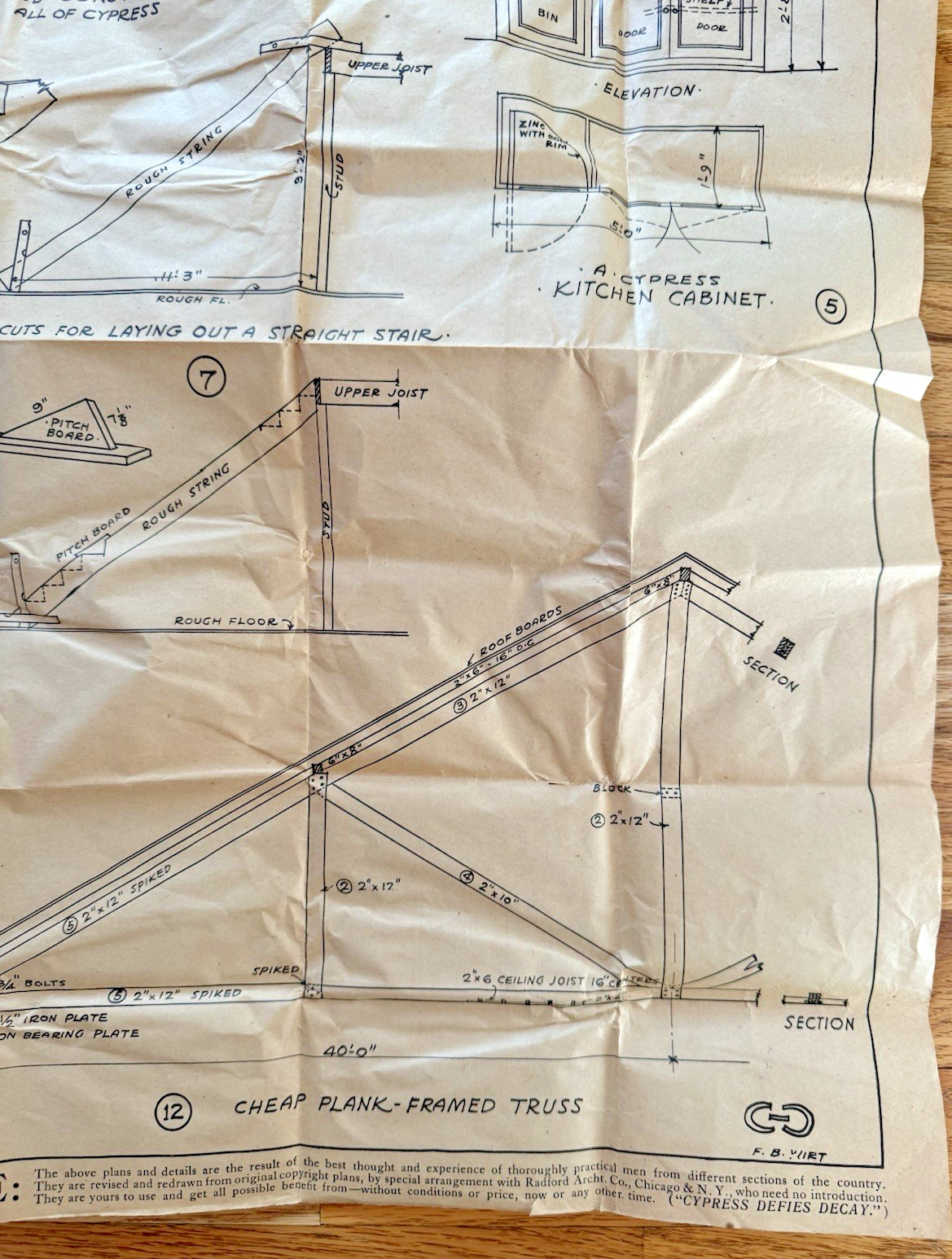 Vintage Cypress Pocket Library Carpenter Farm Plans Fold-Out Blueprint