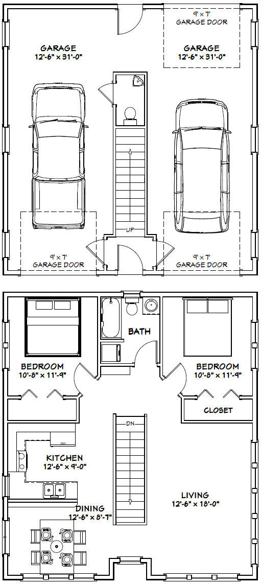 30×32 House — 2 bedroom 1.5 Bath — 1,014 sqft — PDF Floor Plan — Model 2B