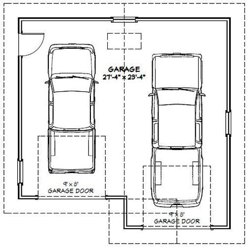 28×28 2-Car Garage — 728 sqft — PDF Floor Plan — Model 1B