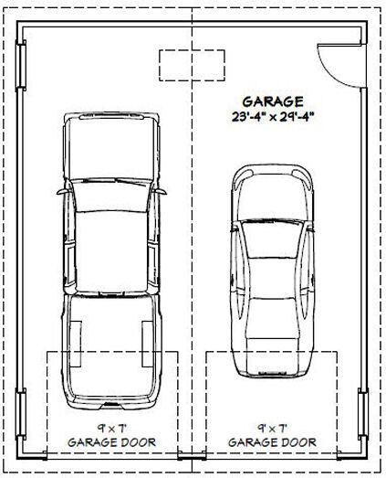 24×30 2-Car Garage — 720 sq ft — PDF Floor Plan — Model 3A