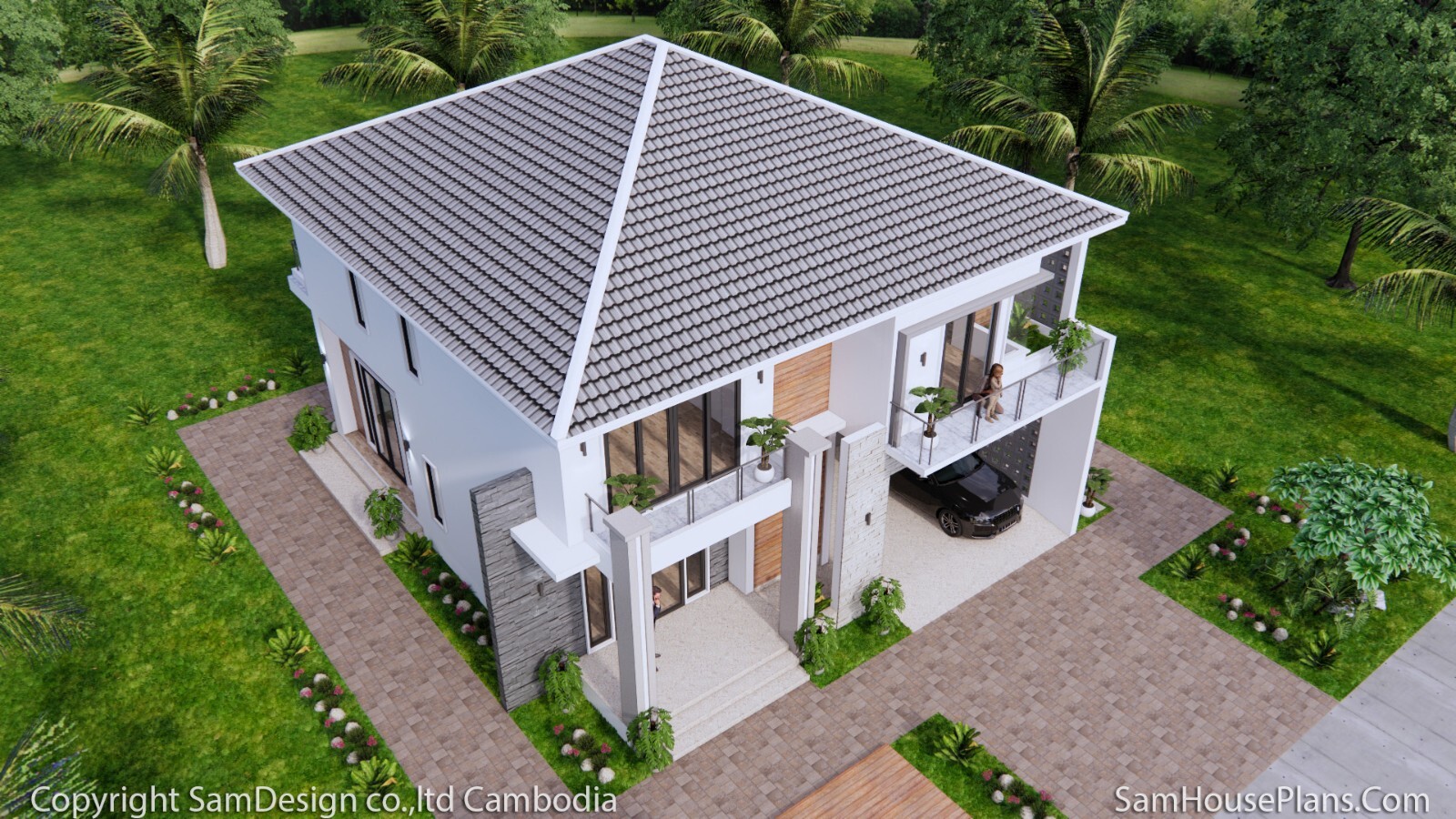 36×40 Feet House Design Plans 11×12 Meter 4 Beds 5 Baths Hip Roof (A4 Hard Copy)