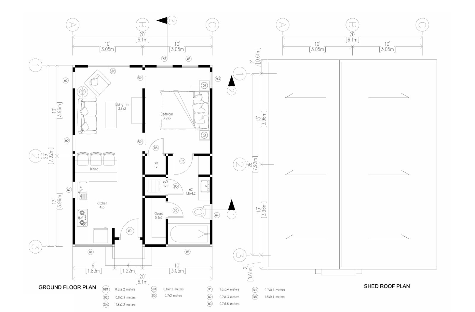 Generic Tiny House Plan 26×20 – 520 Sqft Cabin Cottage Layout Blueprint