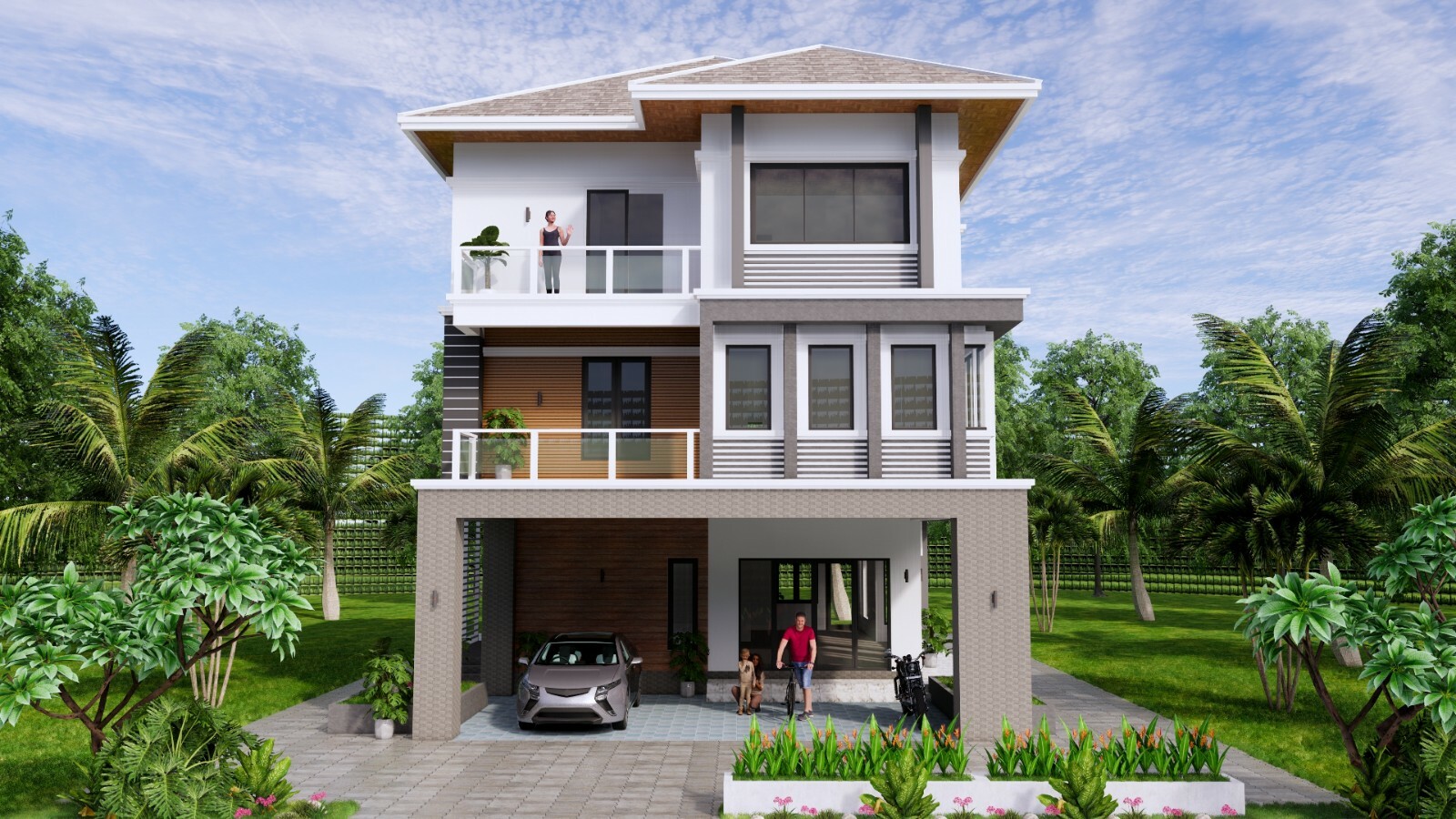 House Plan 26×49 Feet 8×15 Meter 5 Beds 5 Baths Hip Roof PDF Plan (A4 Hard Copy)