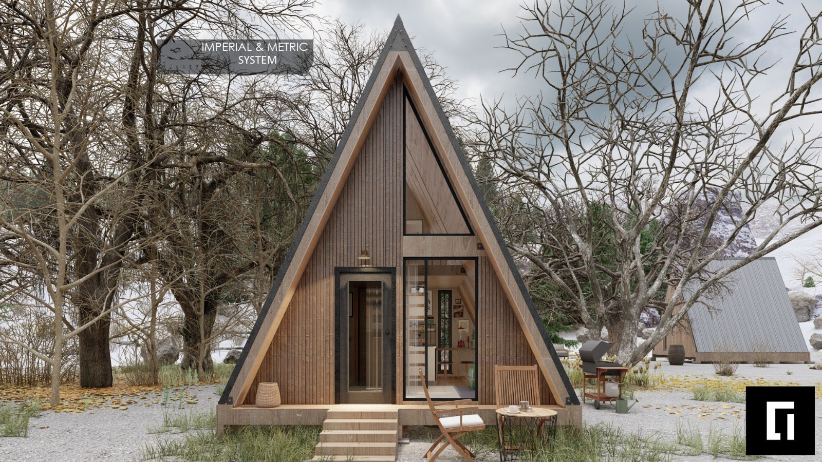 A-Frame House Cabin Plans -320SF- Blueprints – Modern, Bathroom and Loft