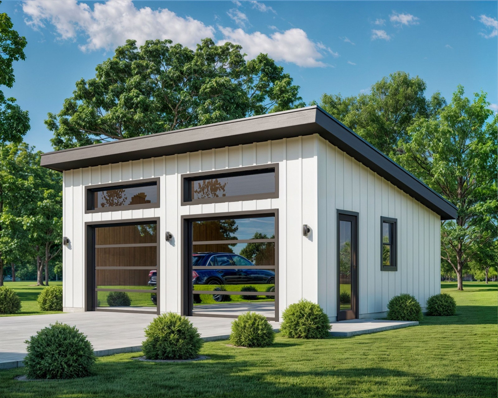 Two Car Garage Plan 24’x28′, Detached Shed Roof Garage, 672 Sq Ft, 9 Ft Walls