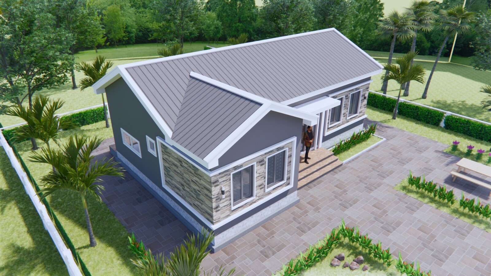 Bungalow House Plan 12×8 Meter 40×27 Feet 3 Beds 2 Baths Gable Roof A4 Hard Copy
