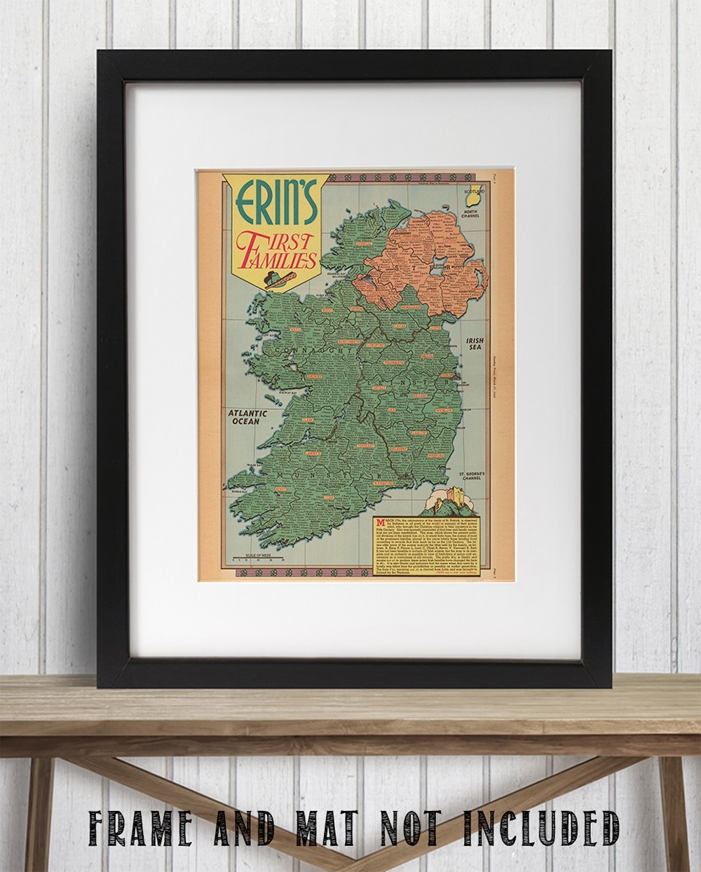 Erin’s First Families Ireland Vintage Genealogy Map Irish Surnames Illustration
