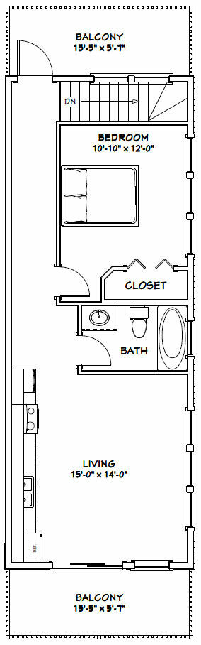 36×42 Apartment with 1-Car 1-RV Garage — PDF Floor Plan — 853 sqft — Model 1