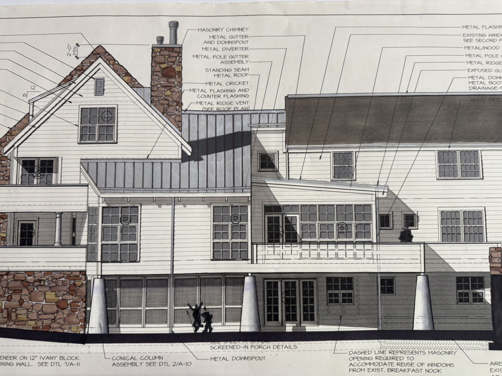 Architectural Renderings 4 Sheets Hand-Colored Elevations 30×42 Design Drawings