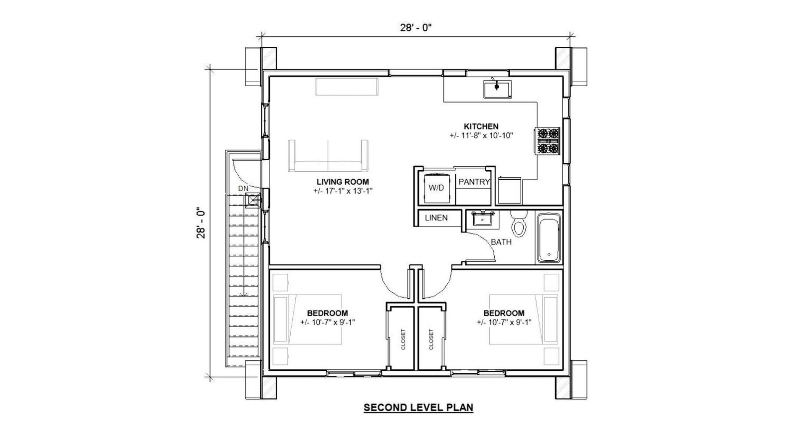Two Car ADU Garage Loft 28’x28′ Architectural Plans – Blueprint Digital PDF