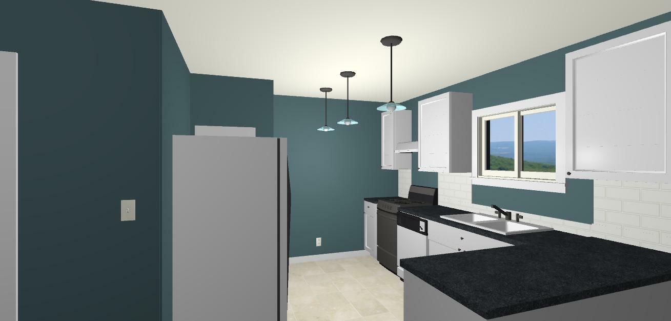 Smal Home Modern Style House Plans 560 square feet and open kitchen living area.
