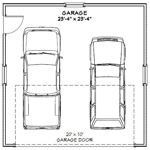 24×24 2-Car Garage — 576 sqft — 12ft Walls — PDF Floor Plan — Model 1G
