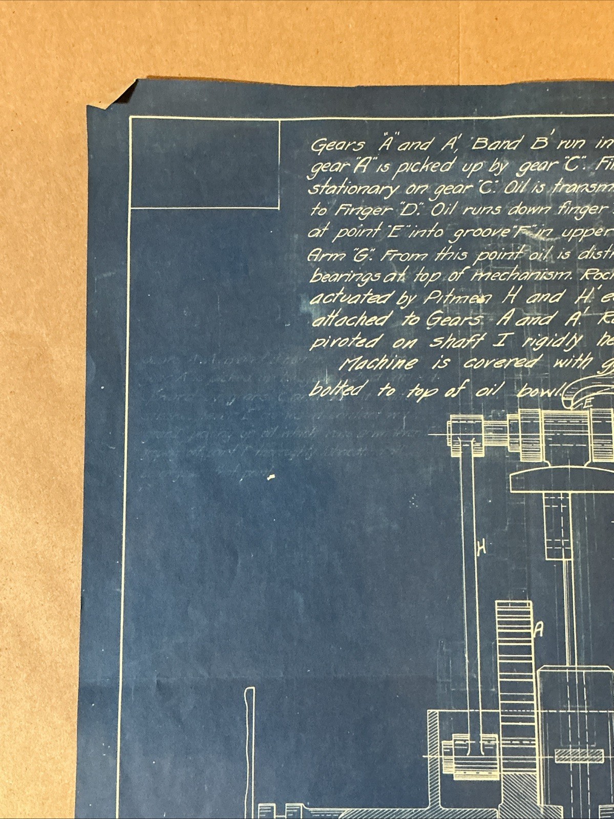 Early 1900s Blueprint For Wind Engine Heller Aller Co. Napoleon OH INV-AO14