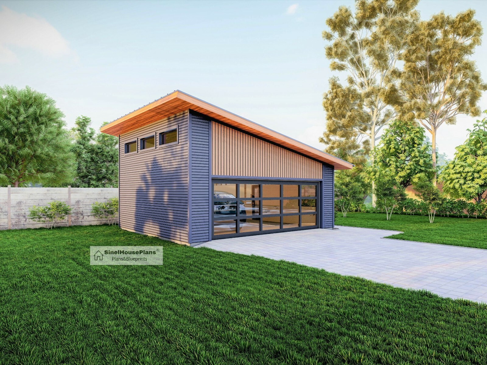 2 Car Modern Garage plan-23′ x 24′ Building Blueprints Package With Loft Storage