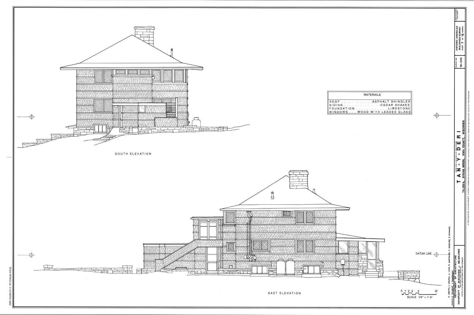 4 bedroom open plan home by Frank Lloyd Wright, printed architectural drawings