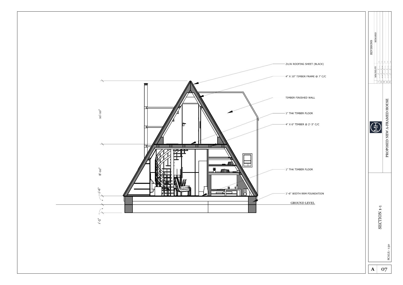 A-Framed Cabin House Plan DWG CAD File And PDF For Blueprint Plans – 1417sqft