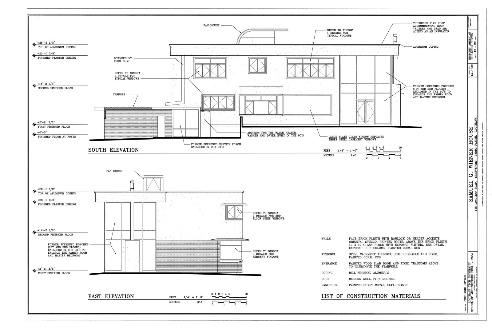 Mid-Century Modern home, stucco brick glass block, architectural PRINTED plans