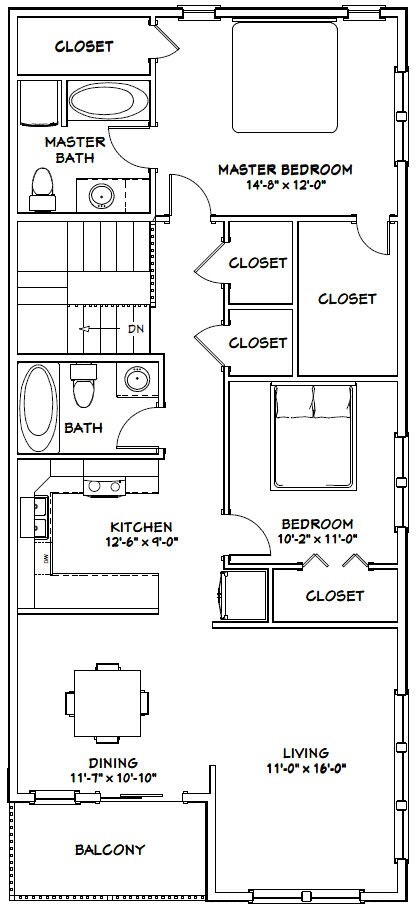 60×48 Apartment with 2-Car 2-RV Garage – PDF FloorPlan – 1,604 sqft – Model 1
