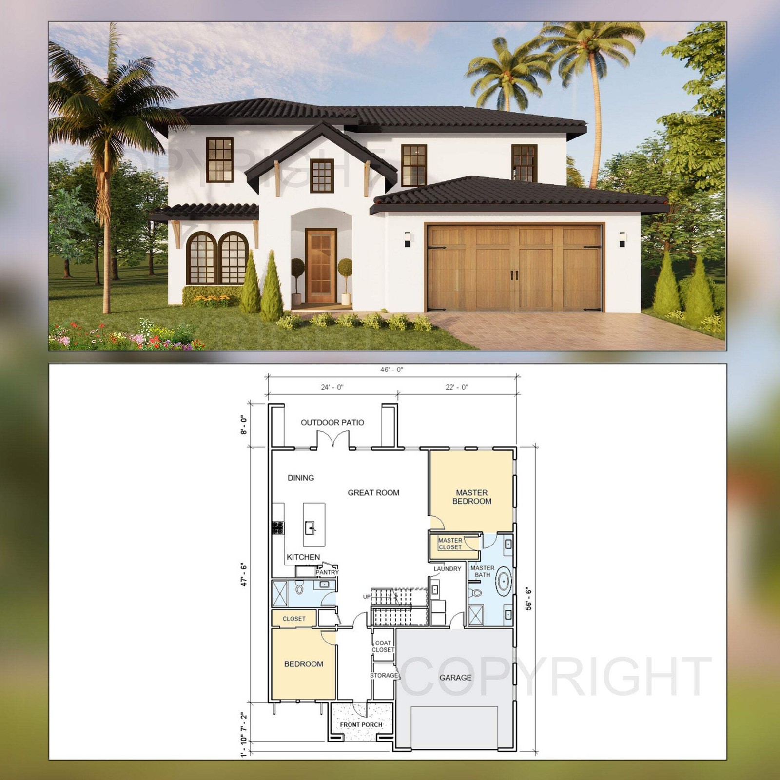 Sonora Grove – Luxury Mediterranean House Plan Design – 4 Bed 3 Bath 2940 sq ft