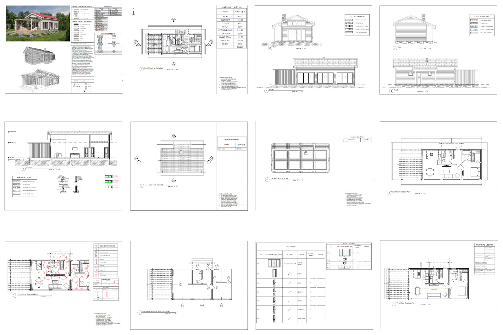 Charming Tiny House 1 Bed, 1 Bath, 701SF Architectural Build Plans PDF Download