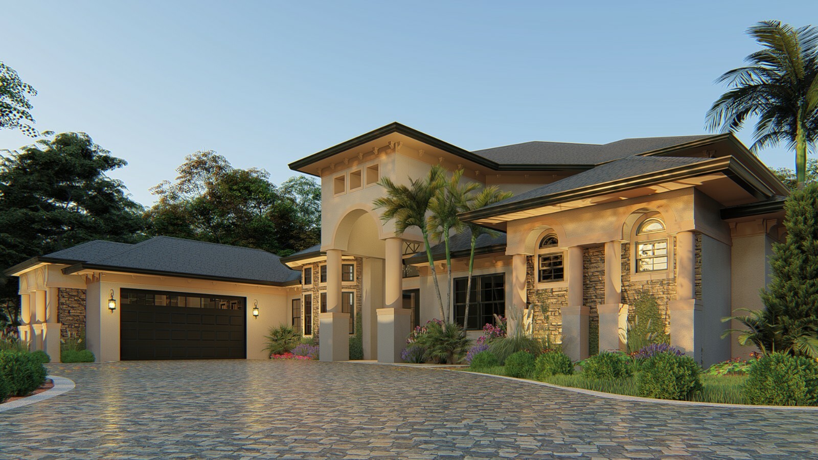 BLUEPRINTS MEDITERRANEAN TWO STORY HOUSE PLAN ARCHUP #105M 
