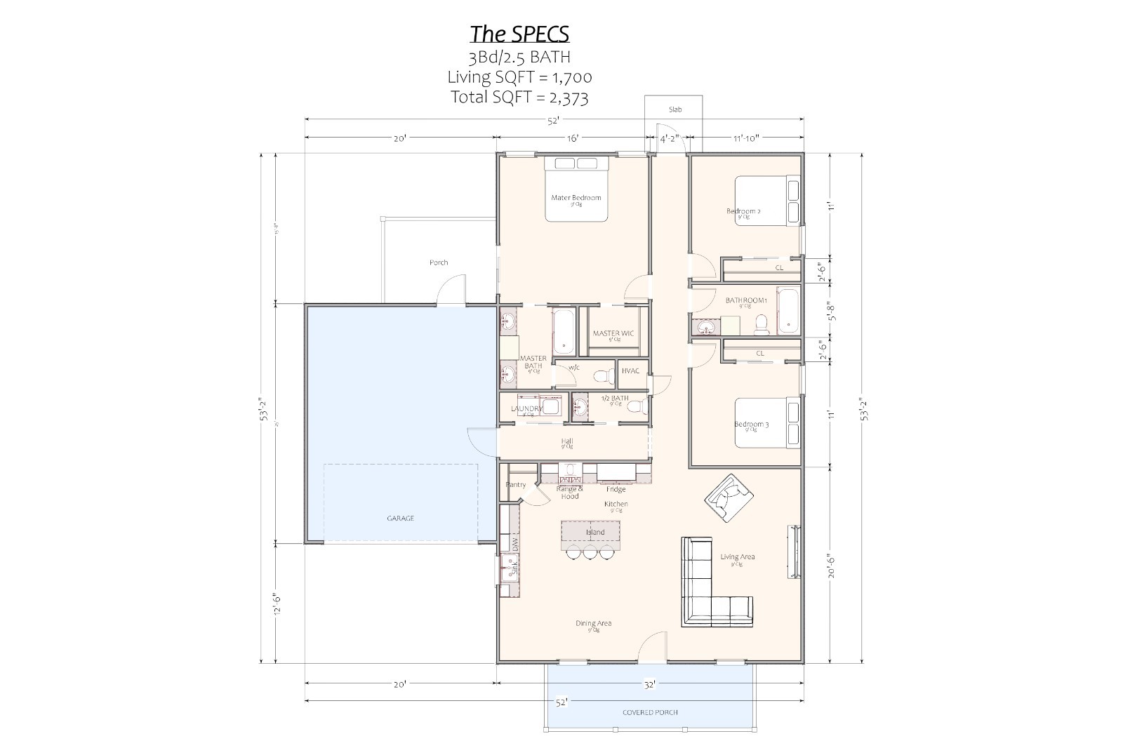 1,700 Sqft (Living) Modern Farm House with – 3 Bd, 2.5 Ba, 2 car garage