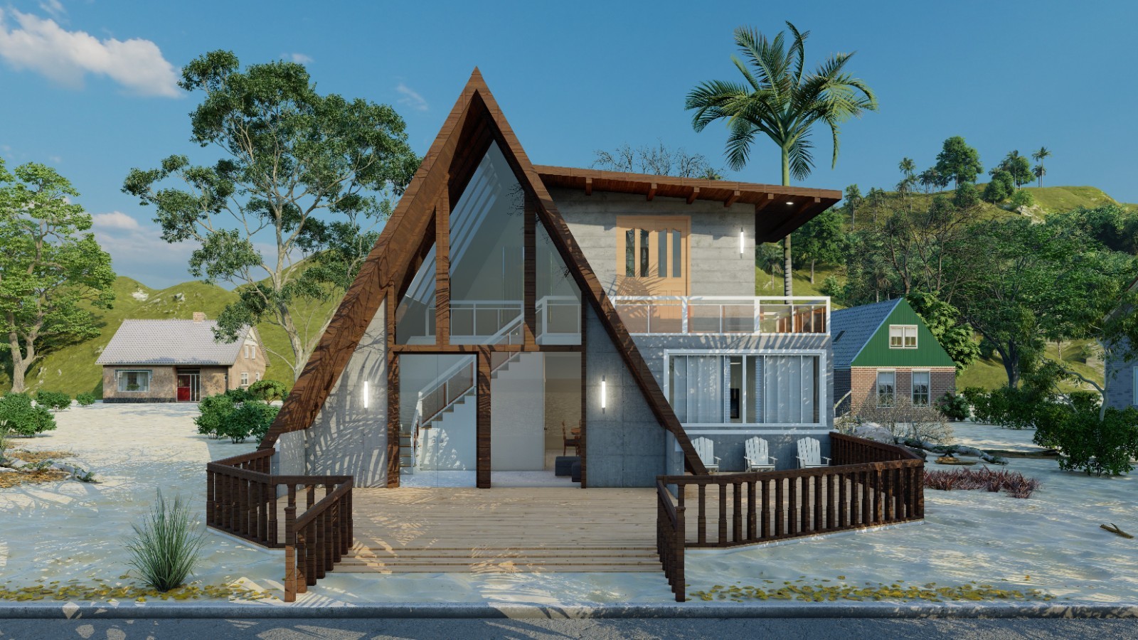 A-Frame Cabin Plans with Loft Mezzanine – 931 sqft, Rustic Style, Painted Finish