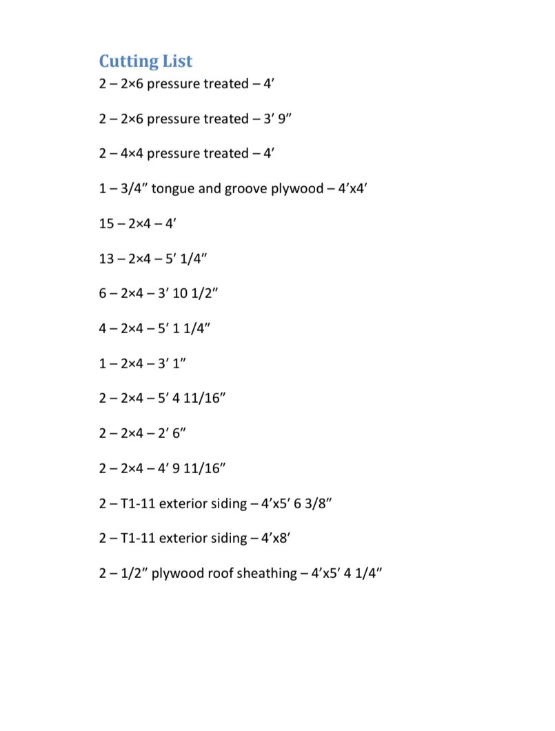 Handmade Shed Plans Gable 4’x4′ Traditional Style with Material & Cutting Lists