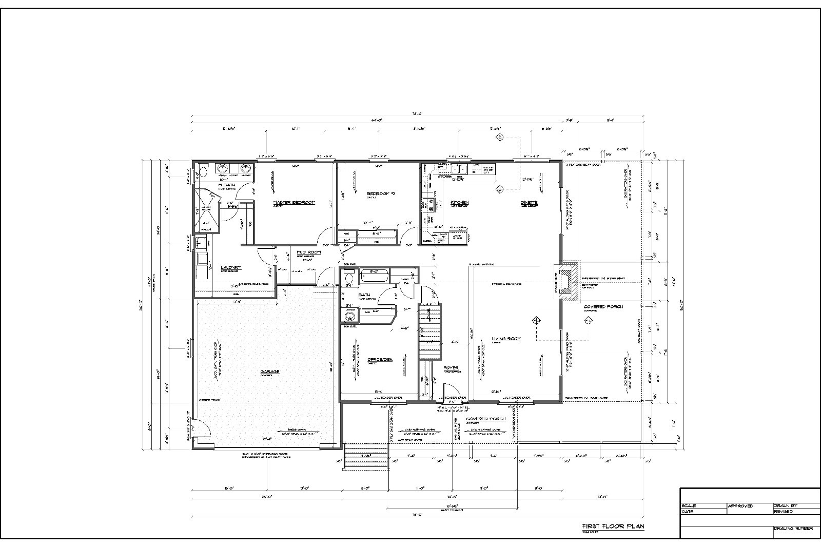 Full Set of single story 3 bedroom house plans 2,244 sq ft