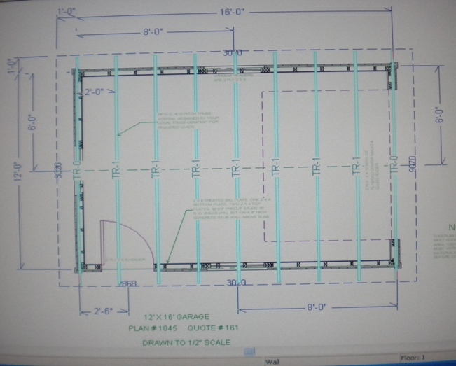 PERMIT READY 12′ X 16′ GARAGE PLAN DRAWN TO SCALE BLUEPRINTS AND MATERIALS LIST