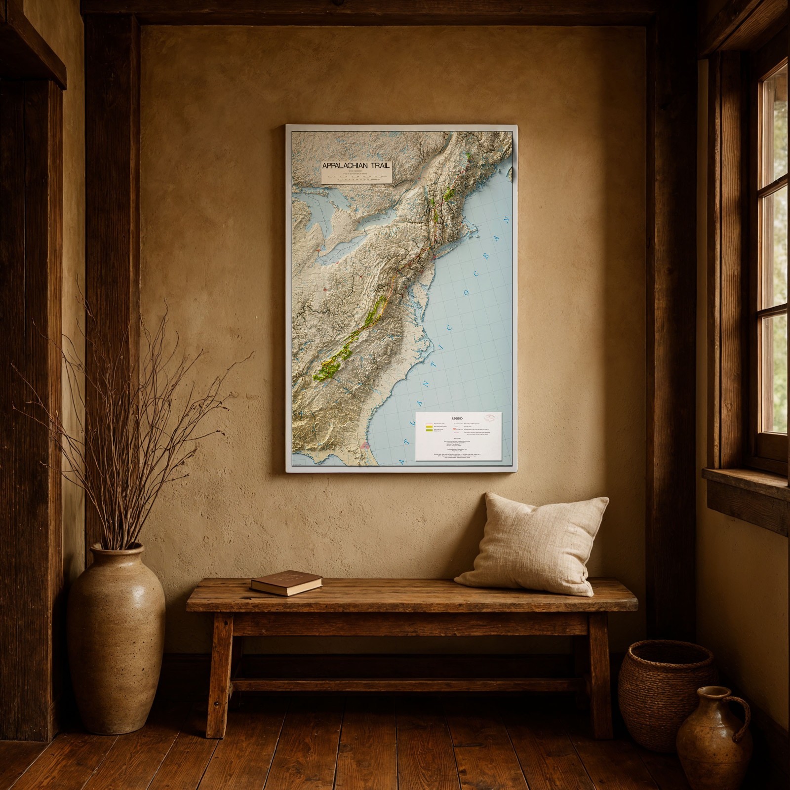 Appalachian Trail Shaded Relief Map Eastern US Hiking Topographic Wall Art