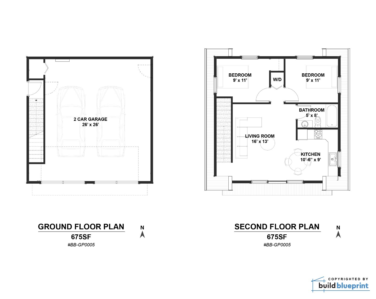 26′ x 26′ Two Car ADU Garage Loft Architectural Plans – PDF Download