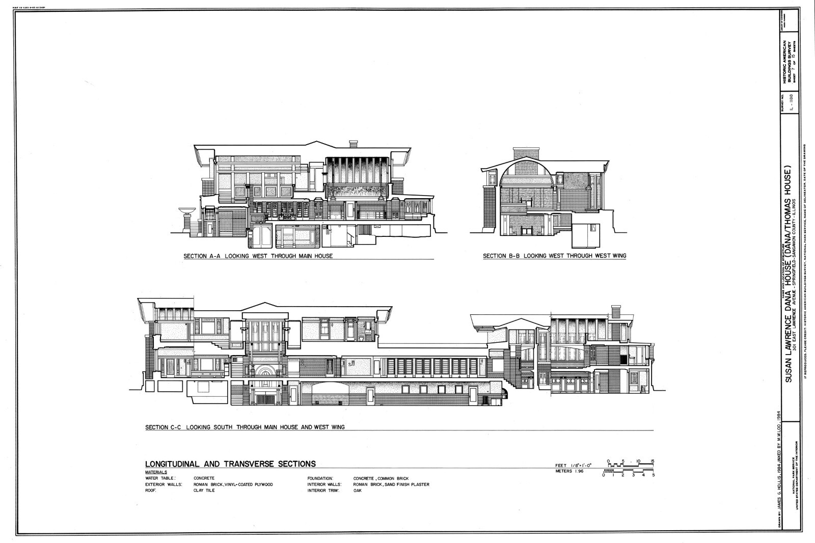 Frank Lloyd Wright’s Dana House Prairie Style home, detailed architectural plans