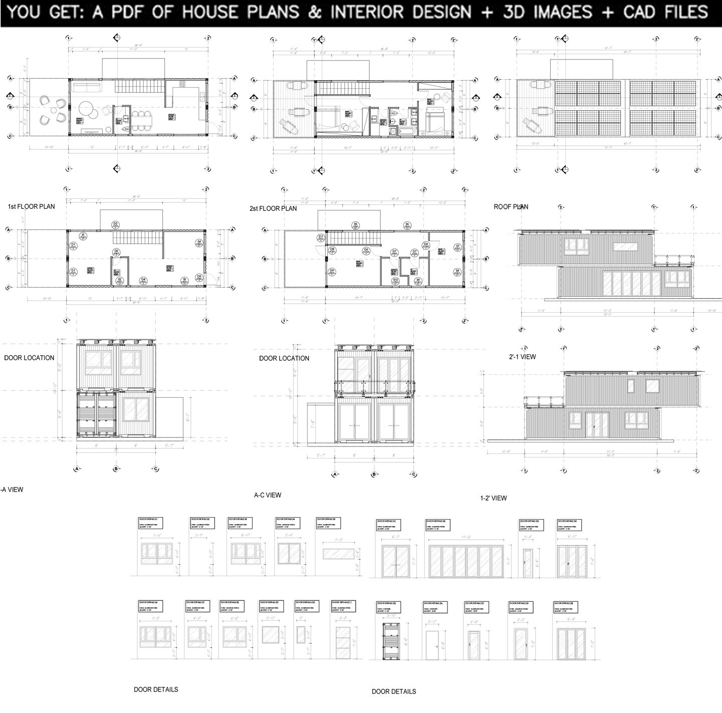 Container house plans – 3 bedrooms – 2 bathrooms – Digital PDF File
