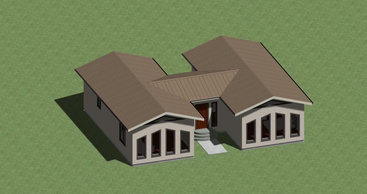 Modern Style House Plans (1300 sq. ft.) Two Bedrooms. One Bath. PDF files.