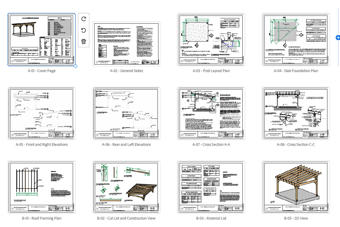 Lean-To Pavilion Plans/ Woodworking Construction Drawings/Pergola plan