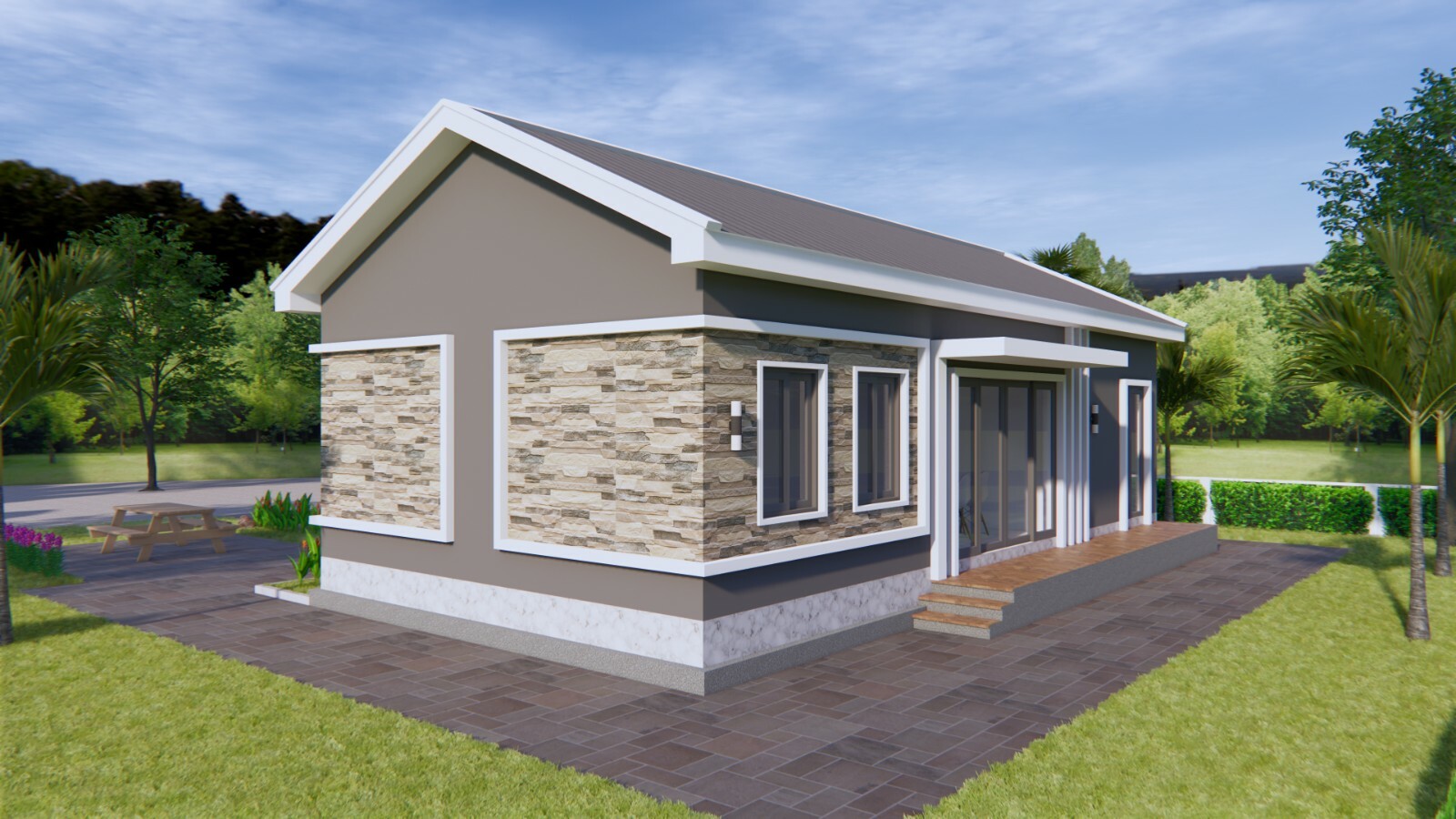 Bungalow House Plan 12×8 Meter 40×27 Feet 3 Beds 2 Baths Gable Roof A4 Hard Copy