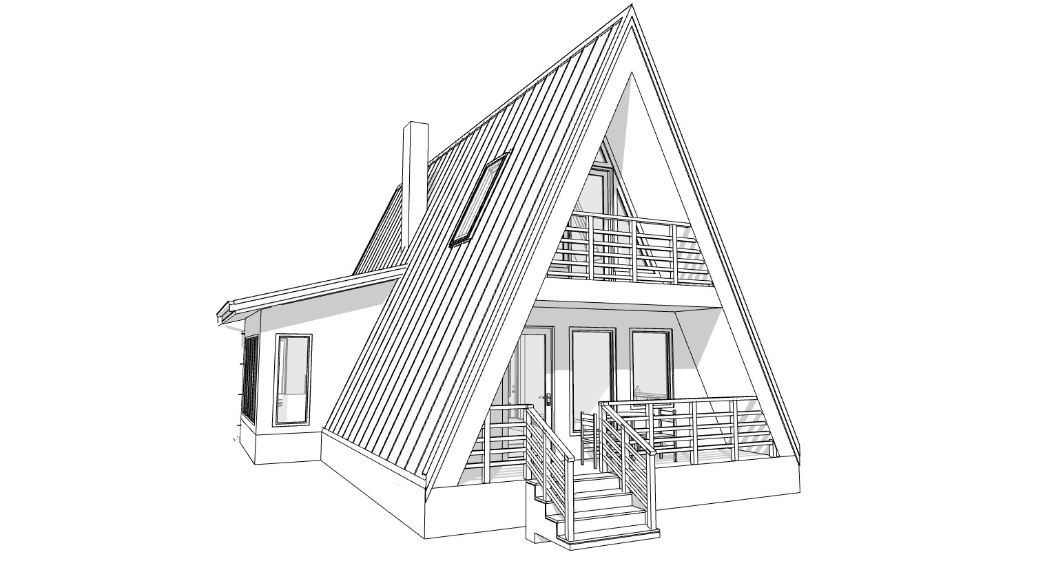 30’x47’ 2 Beds, 1 Bath A-Frame Cabin Architectural Build Plans PDF Download.